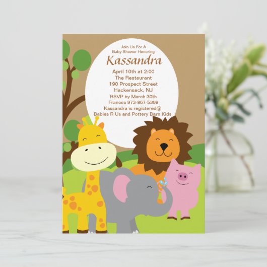 Safari Animals Baby shower Uitnodiging (Staand voorkant)