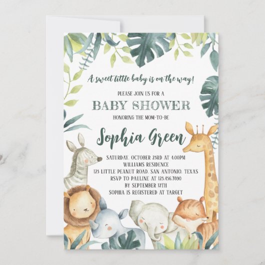 Safari Animals Baby shower Uitnodiging (Voorkant)