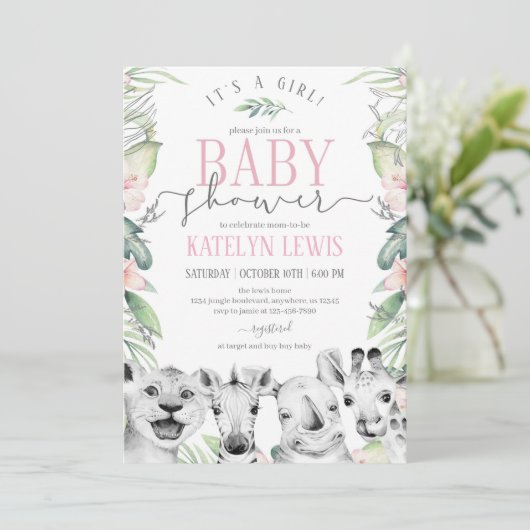Safari Animals Baby shower Uitnodiging (Staand voorkant)