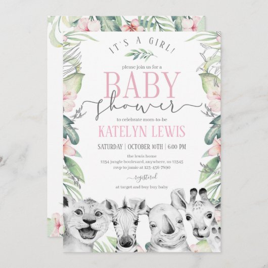 Safari Animals Baby shower Uitnodiging (Voorkant / Achterkant)
