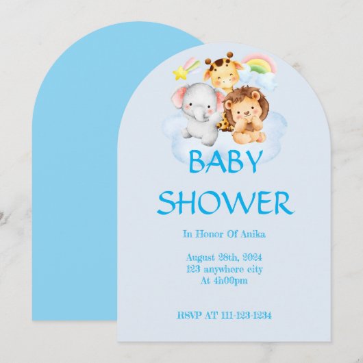 SAFARI ANIMALS BABY SHOWER UITNODIGING (Voorkant / Achterkant)