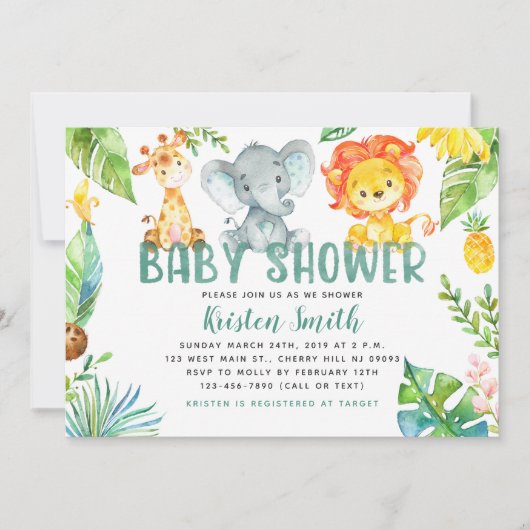 Safari Animals Baby Shower-uitnodigingen Kaart (Voorkant)