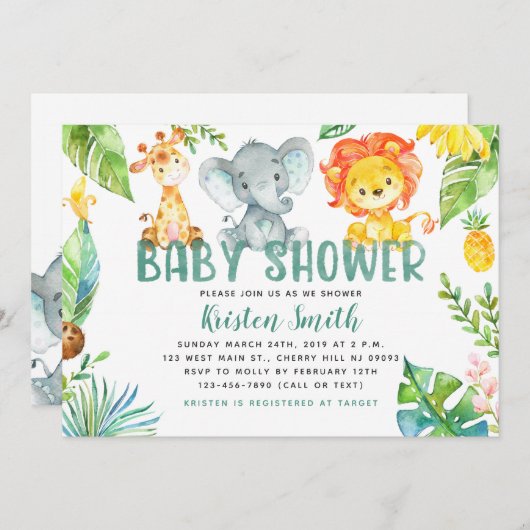 Safari Animals Baby Shower-uitnodigingen Kaart