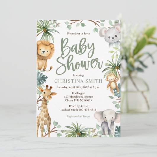 Safari Animals Baby Shower-uitvindingen Kaart (Staand voorkant)