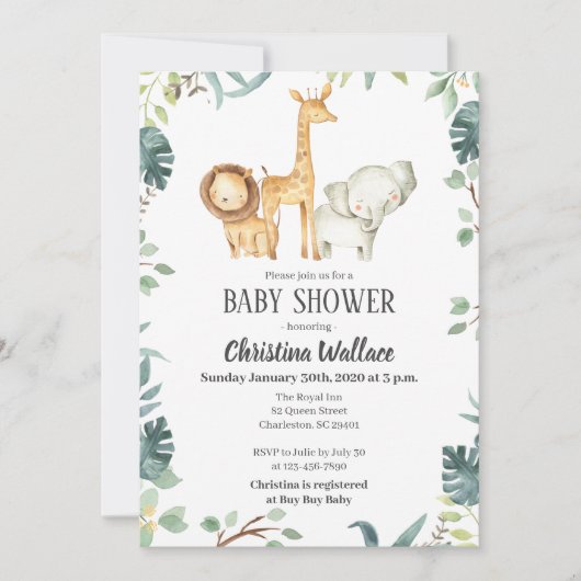 Safari Animals Baby Shower-uitvindingen Kaart (Voorkant)