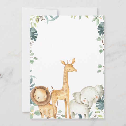 Safari Animals Baby Shower-uitvindingen Kaart (Achterkant)