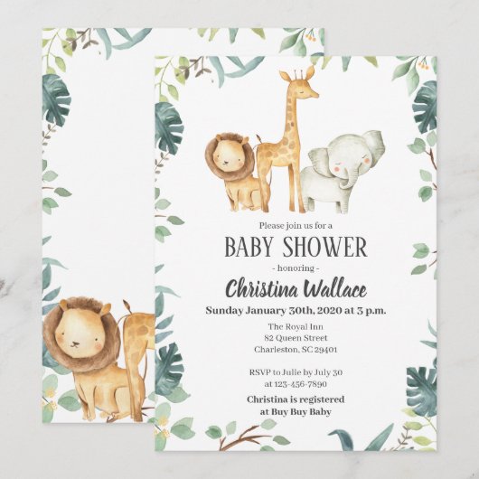 Safari Animals Baby Shower-uitvindingen Kaart (Voorkant / Achterkant)