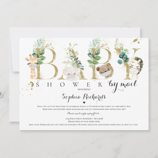 Safari Animals Baby shower van Mail Greenery Gold Kaart (Voorkant)