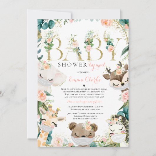 Safari Animals Baby shower van Mail Greenery Gold Kaart (Voorkant)