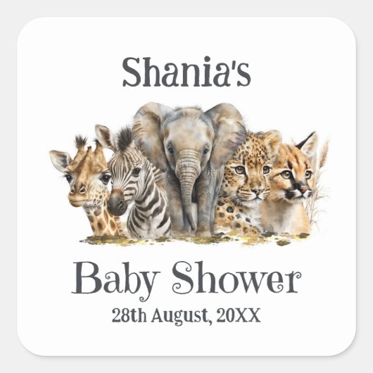 Safari Animals Baby shower Vierkante Sticker (Voorkant)