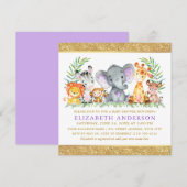 Safari Animals Baby shower Violet Gold Glitter Sq Kaart (Voorkant / Achterkant)