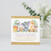Safari Animals Baby shower Violet Gold Glitter Sq Kaart (Staand voorkant)