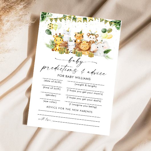 Safari Animals Baby shower voorspellingen Kaart