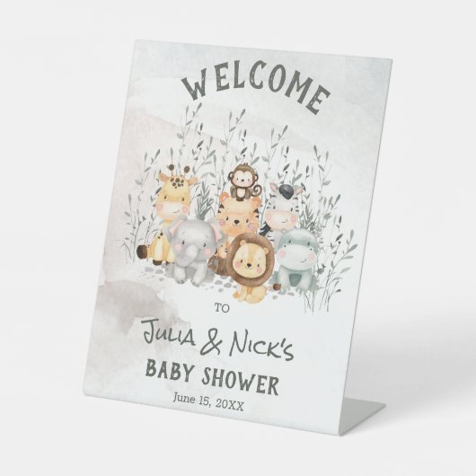 Safari Animals Baby shower Welkomstbord Reclamebord Met Voetstuk (Voorkant)
