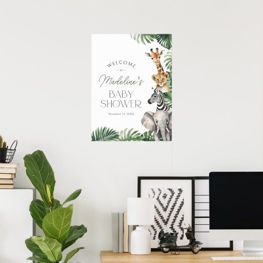 Safari Animals Baby shower Welkomstteken Poster (Thuiskantoor)