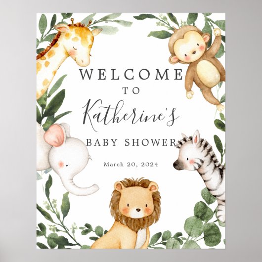 Safari Animals Baby shower Welkomstteken Poster (Voorkant)