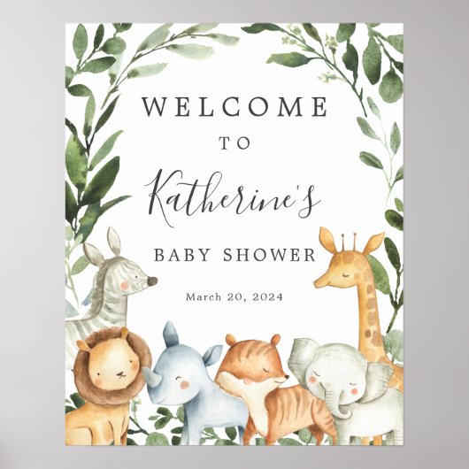 Safari Animals Baby shower Welkomstteken Poster (Voorkant)