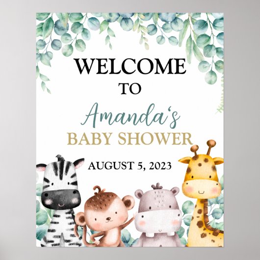 Safari Animals Baby shower Welkomstteken Poster (Voorkant)