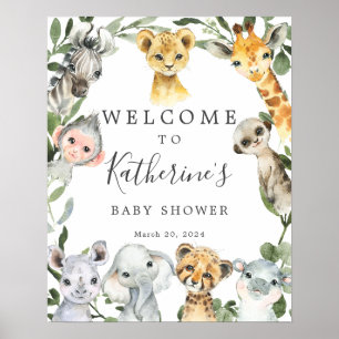 Safari Animals Baby shower Welkomstteken Poster