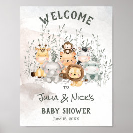 Safari Animals Baby shower Welkomstwoord Poster