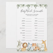 Safari Animals Baby shower Word Scramble Game (Voorkant / Achterkant)