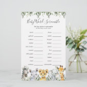 Safari Animals Baby shower Word Scramble Game (Staand voorkant)