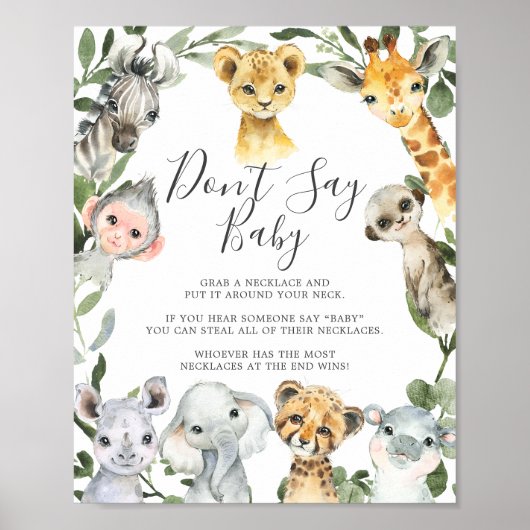 Safari Animals Baby shower Zeg geen Baby Poster (Voorkant)