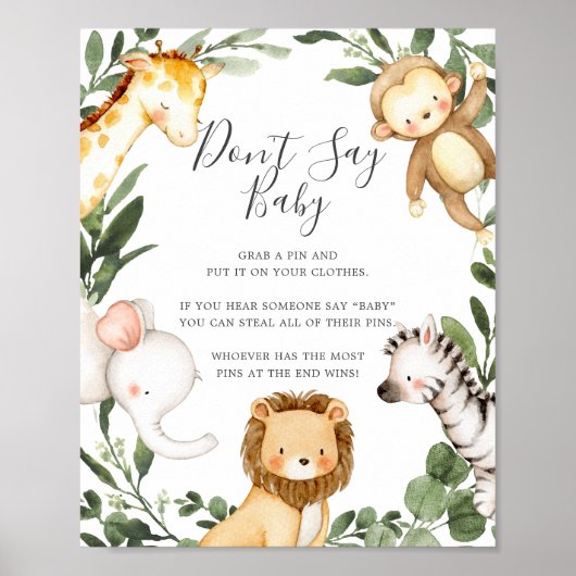 Safari Animals Baby shower Zeg geen Baby Poster (Voorkant)
