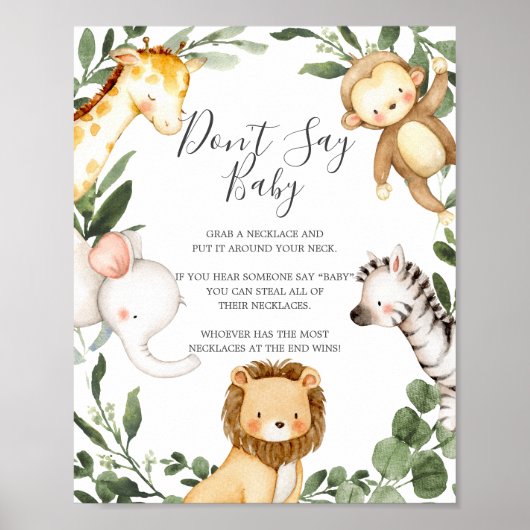 Safari Animals Baby shower Zeg geen Baby Poster (Voorkant)