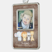 Safari Animals Baby's eerste kerstfoto Christus Verzilverd Omlijst Ornament (Links)