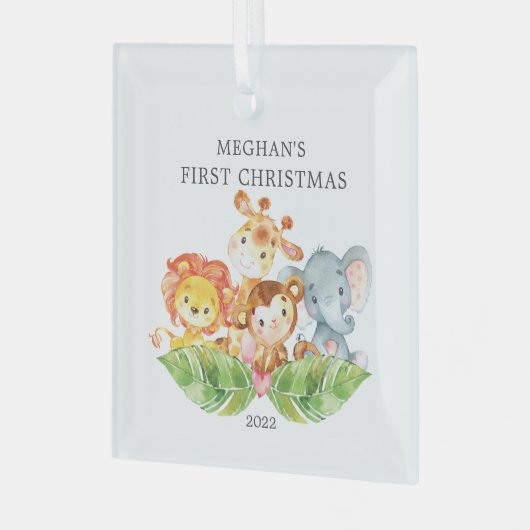 Safari Animals Baby's Eerste Kerstmis Glas Ornament (Voorkant links)
