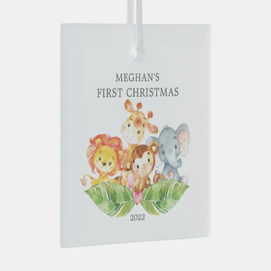 Safari Animals Baby's Eerste Kerstmis Glas Ornament (Voorkant Rechts)