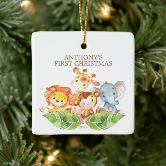 Safari Animals Baby's eerste kerstversiering Keramisch Ornament (Boom)