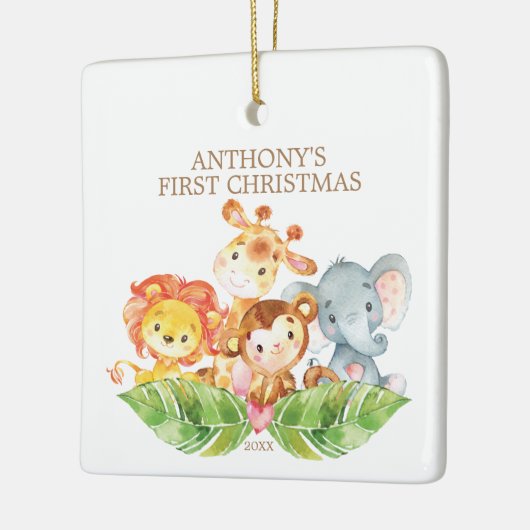 Safari Animals Baby's eerste kerstversiering Keramisch Ornament (Links)