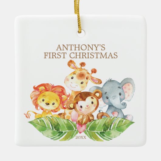 Safari Animals Baby's eerste kerstversiering Keramisch Ornament (Voorkant)