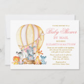 Safari Animals Ballon Pink Bow Shower by Mail Kaart (Voorkant)