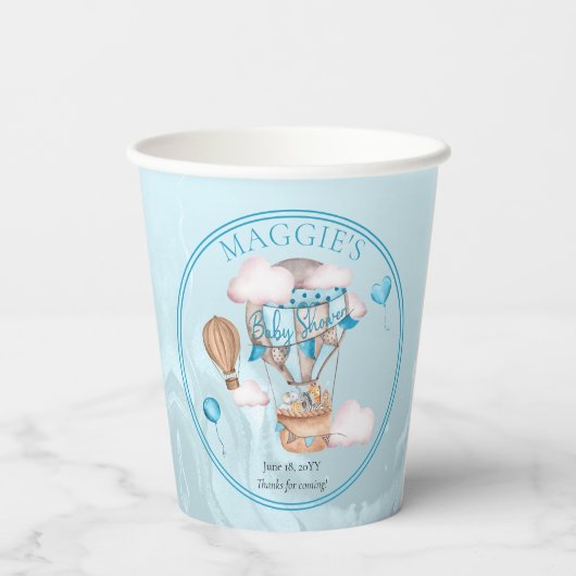 Safari Animals Balloons Blue Boy Baby shower Papieren Bekers (Achterkant)
