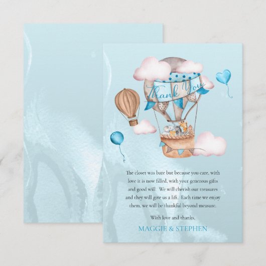 Safari Animals Balloons Boy Baby shower Dank u Bedankkaart (Voorkant / Achterkant)