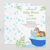 Safari Animals Bath Time Baby shower Invitation Kaart (Voorkant / Achterkant)