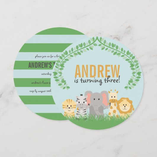 Safari Animals Birthday Invitation Kaart (Voorkant / Achterkant)