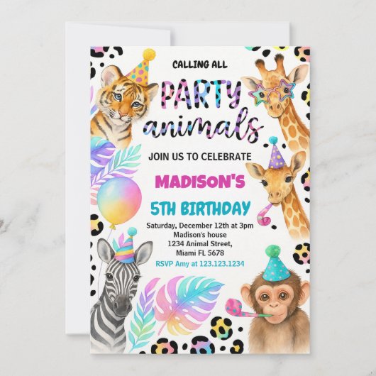 Safari Animals Birthday Invitation Kaart (Voorkant)