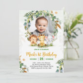 Safari Animals Birthday Invitation Wild One Party Kaart (Staand voorkant)