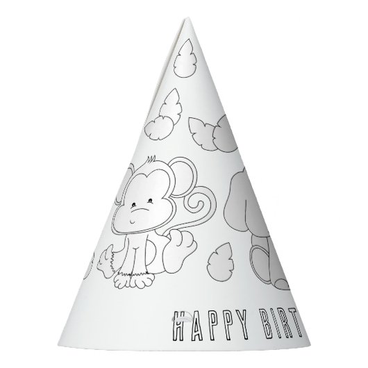 Safari Animals Birthday - kleur uw eigen Pet Feesthoedjes (Links)