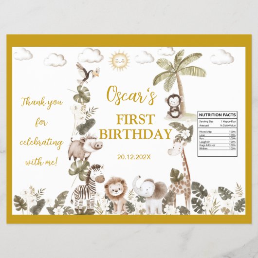 Safari Animals Birthday Party Chip Bag Wrapper Flyer (Voorkant)