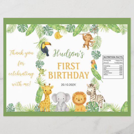 Safari Animals Birthday Party Chip Bag Wrapper Flyer (Voorkant)