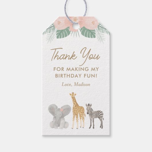 Safari Animals Birthday Party Favor Tag Cadeaulabel (Voorkant)