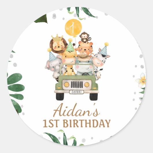 Safari Animals Birthday Party Ronde Sticker (Voorkant)