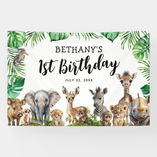 Safari Animals Birthday Party Spandoek (Horizontaal)