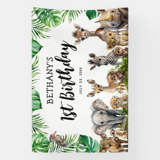 Safari Animals Birthday Party Spandoek (Verticaal)