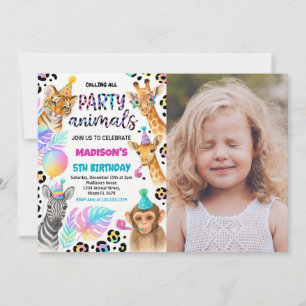 Safari Animals Birthday Uitnodiging met foto